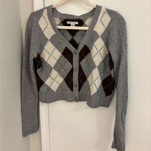 American Eagle Argyle V-Neck Button-Front Cardigan